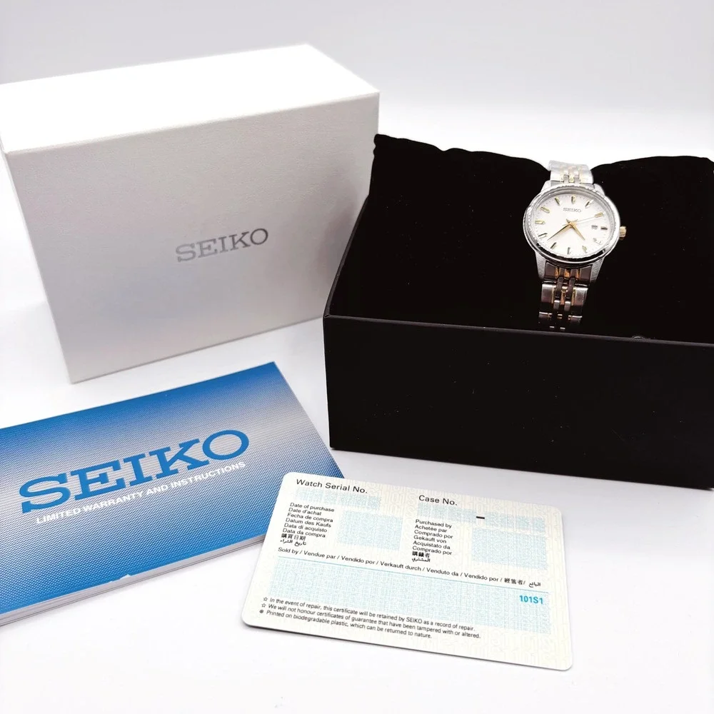Seiko Ladies SUR834 Two Tone Silver Gold Watch White Dial New box Gift for her